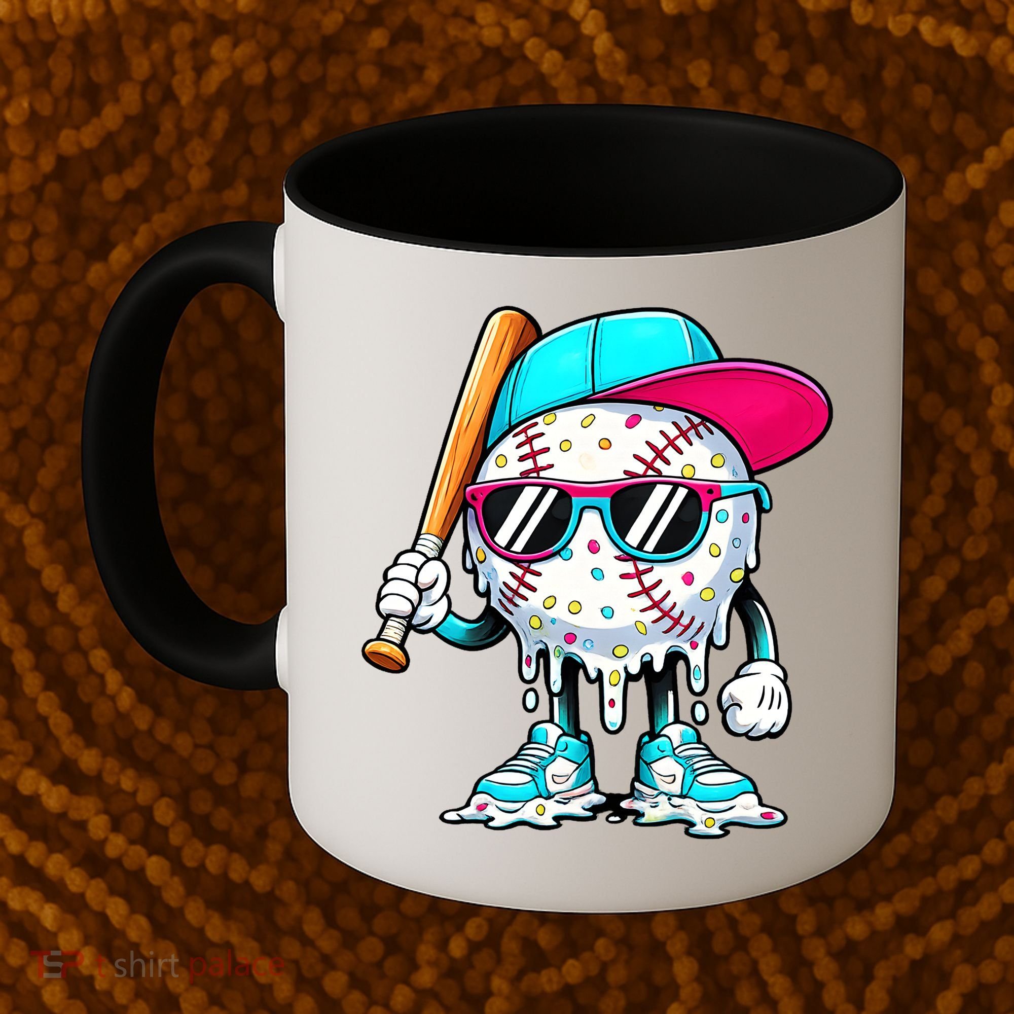 Cool Baseball Life Style Ice Cream Melting Drip Graphic Coffee Mug