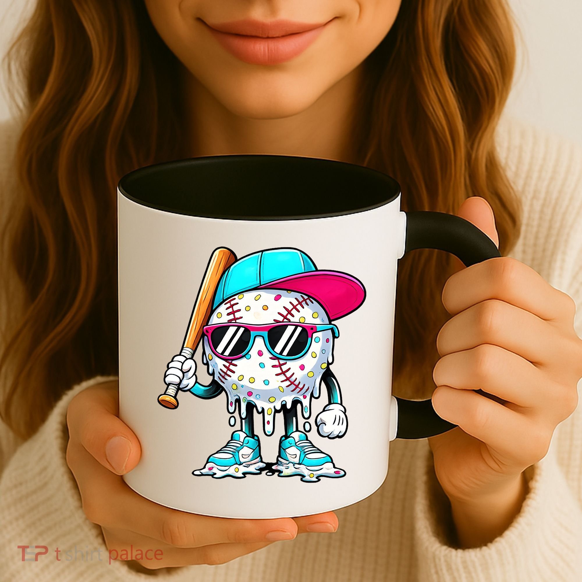 Cool Baseball Life Style Ice Cream Melting Drip Graphic Coffee Mug
