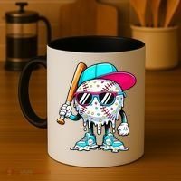 Cool Baseball Life Style Ice Cream Melting Drip Graphic Coffee Mug thumb 4
