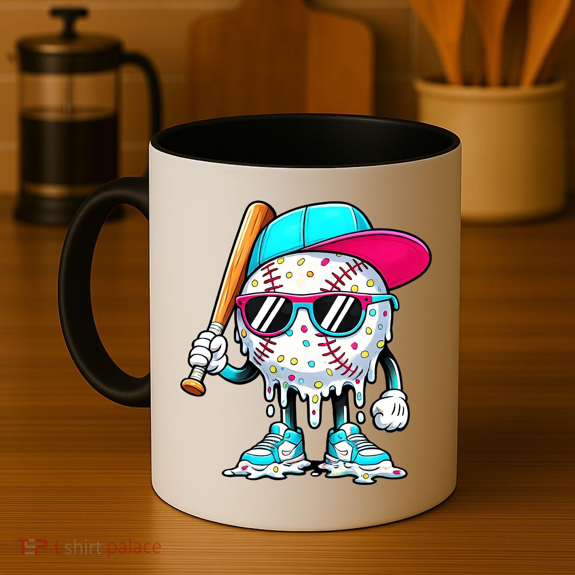 Cool Baseball Life Style Ice Cream Melting Drip Graphic Coffee Mug