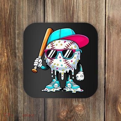 Cool Baseball Life Style Ice Cream Melting Drip Graphic Coaster