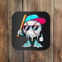 Cool Baseball Life Style Ice Cream Melting Drip Graphic Coaster thumb 0