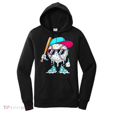 Cool Baseball Life Style Ice Cream Melting Drip Graphic Women's Hoodie