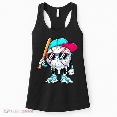 Cool Baseball Life Style Ice Cream Melting Drip Graphic Women's Tank Top