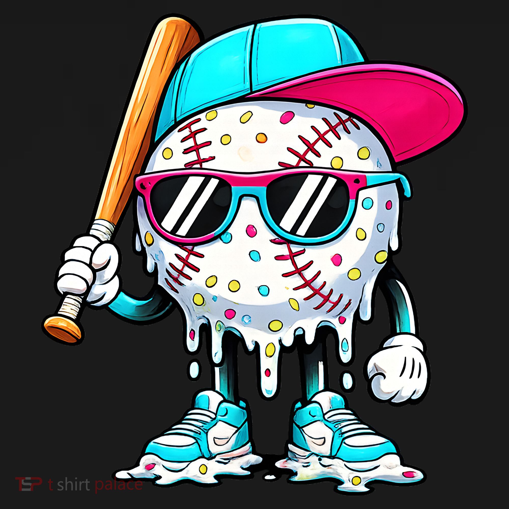 Cool Baseball Life Style Ice Cream Melting Drip Graphic Women's Tank Top