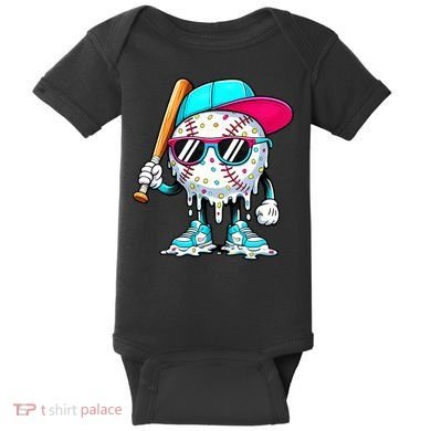 Cool Baseball Life Style Ice Cream Melting Drip Graphic Baby Bodysuit