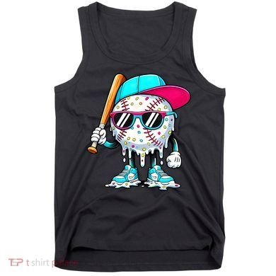 Cool Baseball Life Style Ice Cream Melting Drip Graphic Tank Top