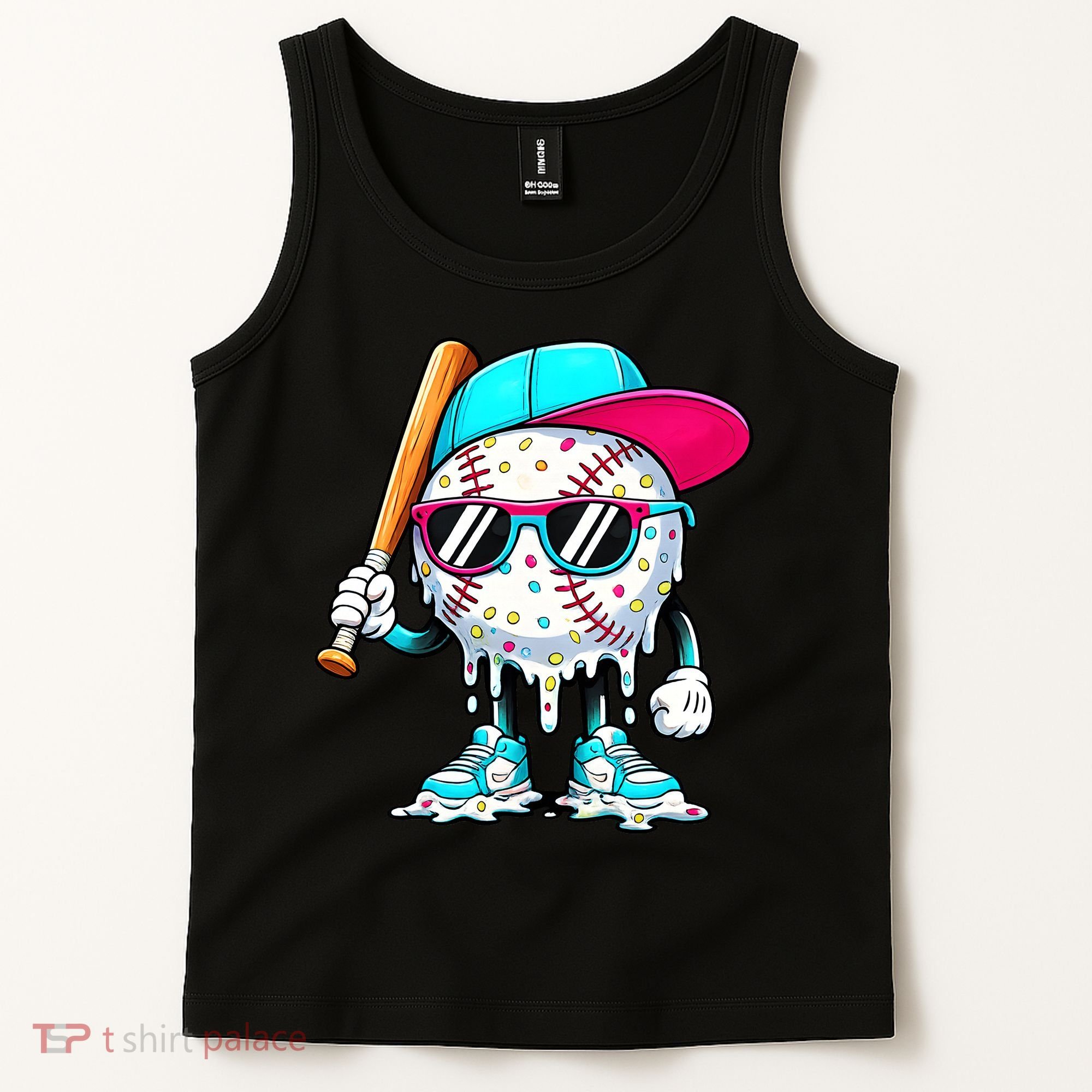 Cool Baseball Life Style Ice Cream Melting Drip Graphic Tank Top