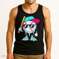 Cool Baseball Life Style Ice Cream Melting Drip Graphic Tank Top thumb 3