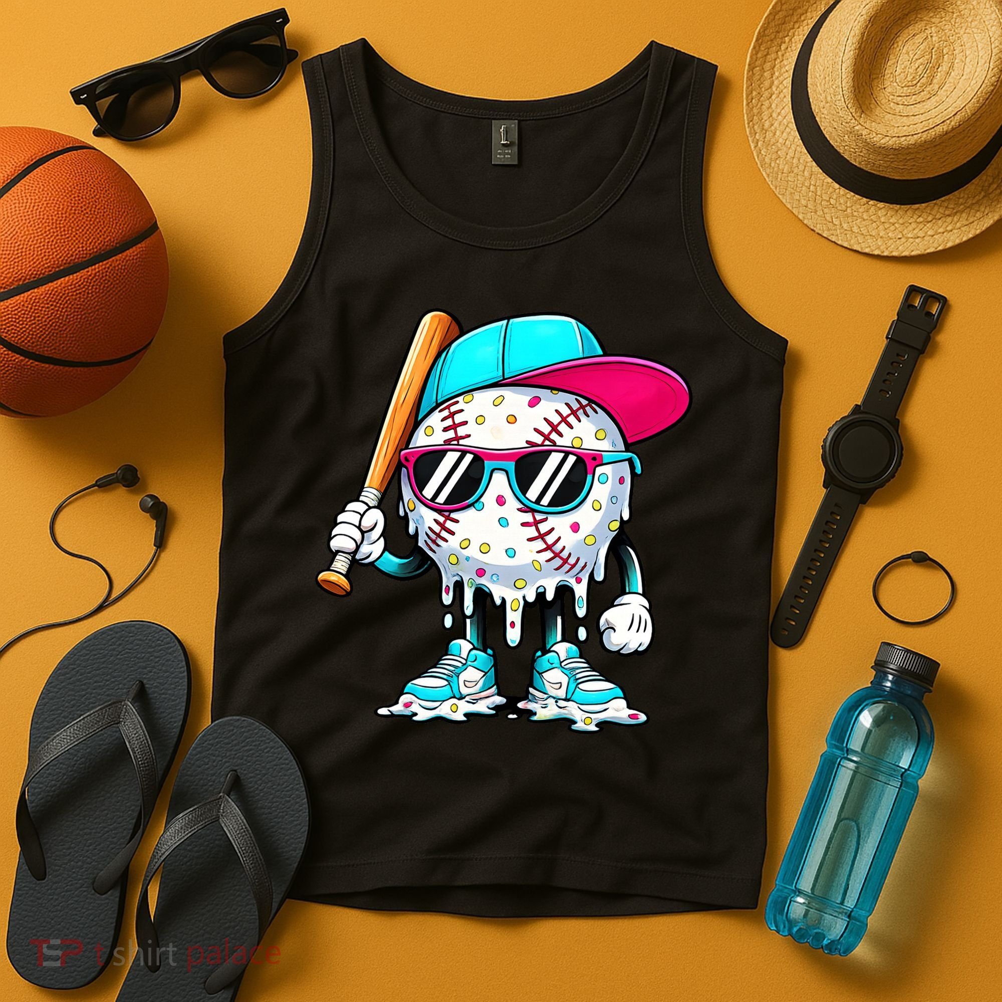 Cool Baseball Life Style Ice Cream Melting Drip Graphic Tank Top