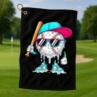 Cool Baseball Life Style Ice Cream Melting Drip Graphic Golf Towel thumb 1