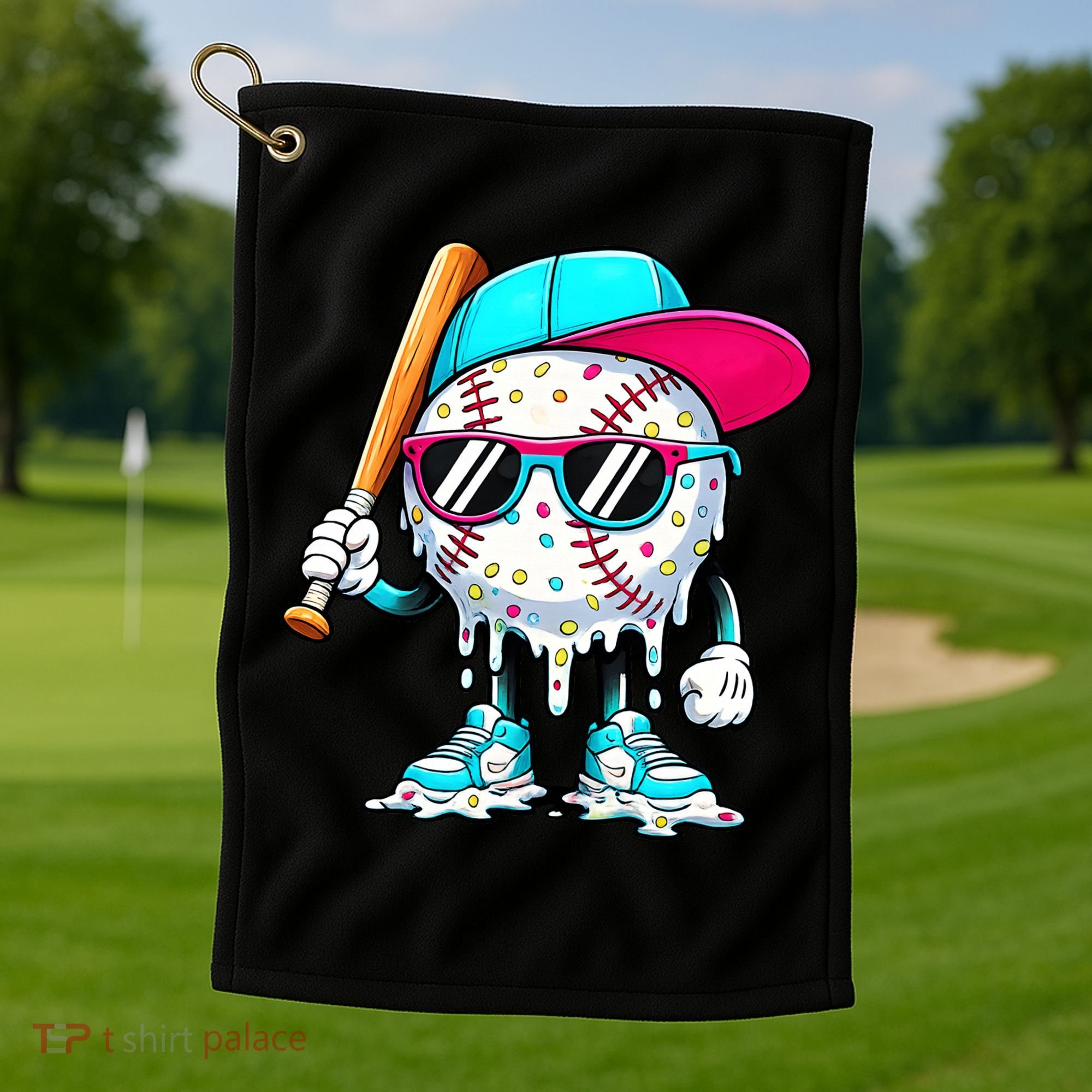 Cool Baseball Life Style Ice Cream Melting Drip Graphic Golf Towel