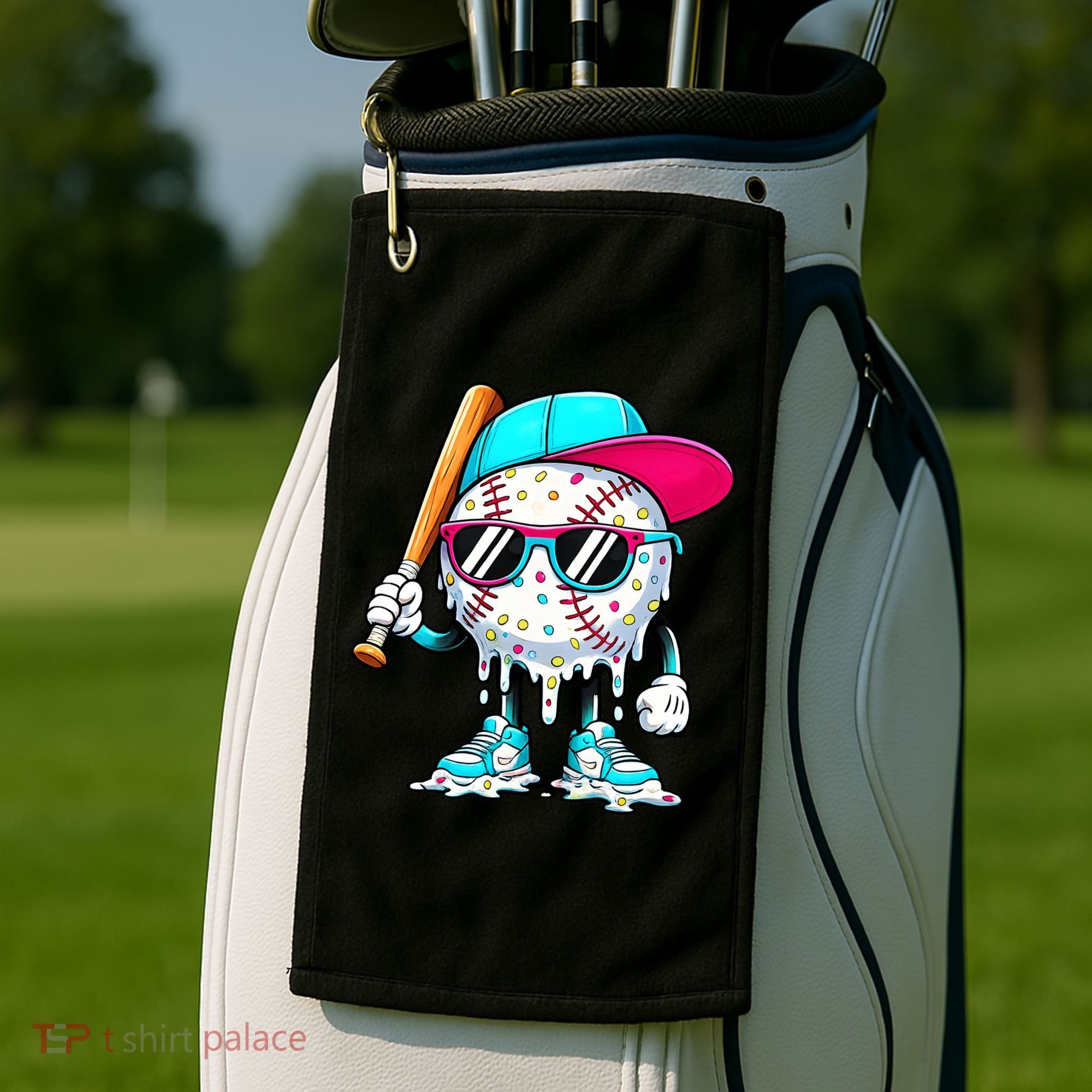 Cool Baseball Life Style Ice Cream Melting Drip Graphic Golf Towel