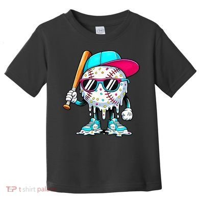 Cool Baseball Life Style Ice Cream Melting Drip Graphic Toddler T-Shirt