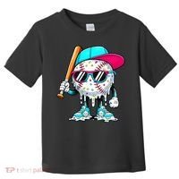 Cool Baseball Life Style Ice Cream Melting Drip Graphic Toddler T-Shirt thumb 0