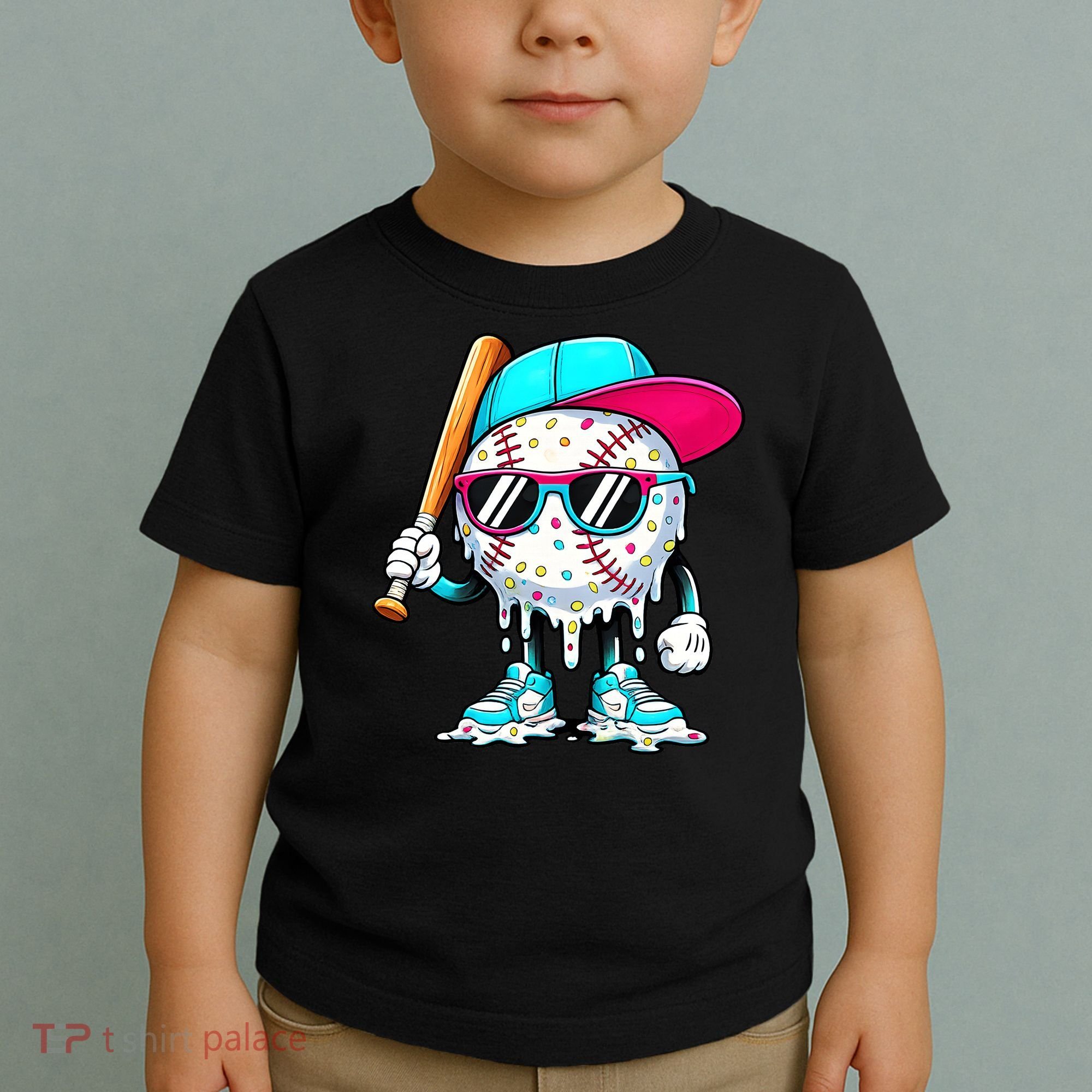 Cool Baseball Life Style Ice Cream Melting Drip Graphic Toddler T-Shirt