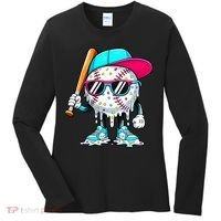 Cool Baseball Life Style Ice Cream Melting Drip Graphic Women's Long Sleeve Shirt thumb 0