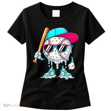 Cool Baseball Life Style Ice Cream Melting Drip Graphic Women's T-Shirt