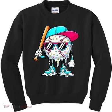 Cool Baseball Life Style Ice Cream Melting Drip Graphic Kids Sweatshirt