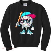 Cool Baseball Life Style Ice Cream Melting Drip Graphic Kids Sweatshirt thumb 0