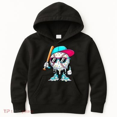 Cool Baseball Life Style Ice Cream Melting Drip Graphic Kids Hoodie