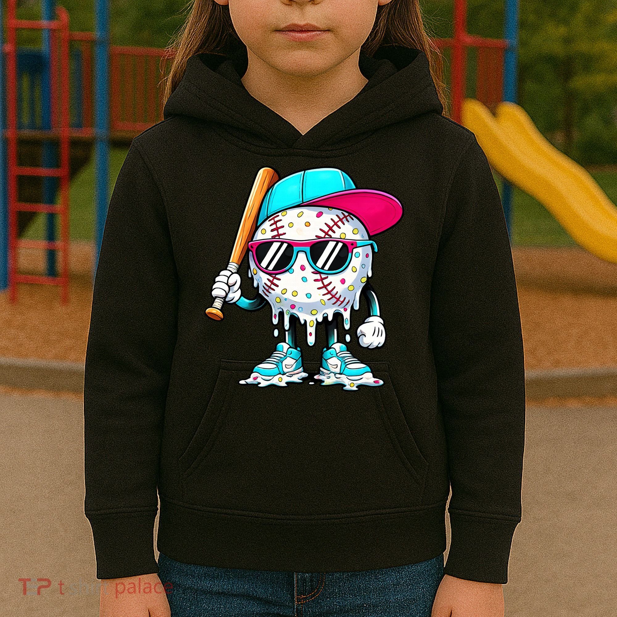 Cool Baseball Life Style Ice Cream Melting Drip Graphic Kids Hoodie