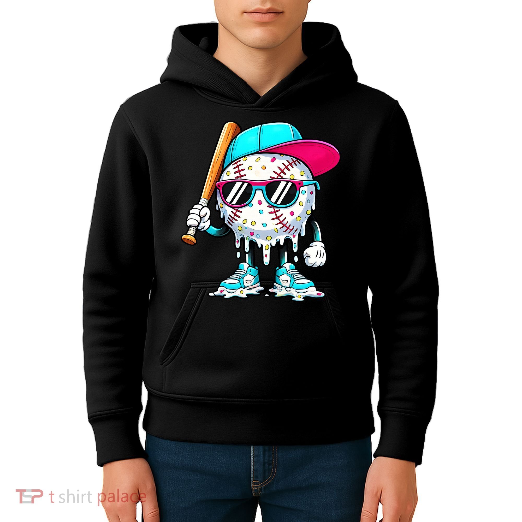 Cool Baseball Life Style Ice Cream Melting Drip Graphic Kids Hoodie