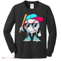 Cool Baseball Life Style Ice Cream Melting Drip Graphic Kids Long Sleeve Shirt thumb 0