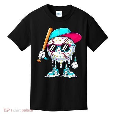 Cool Baseball Life Style Ice Cream Melting Drip Graphic Kids T-Shirt