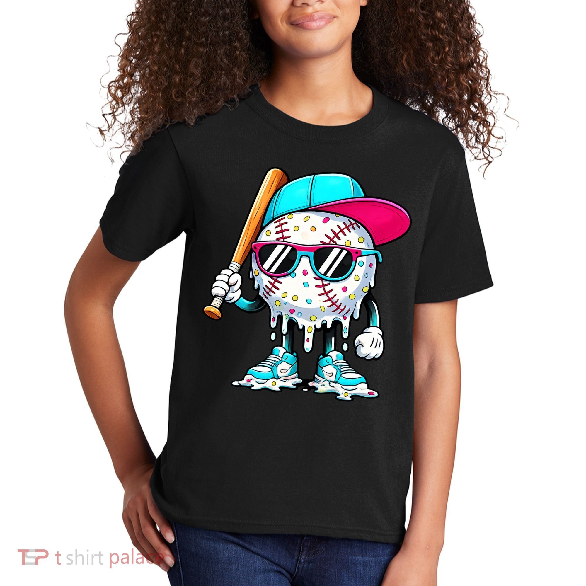 Cool Baseball Life Style Ice Cream Melting Drip Graphic Kids T-Shirt