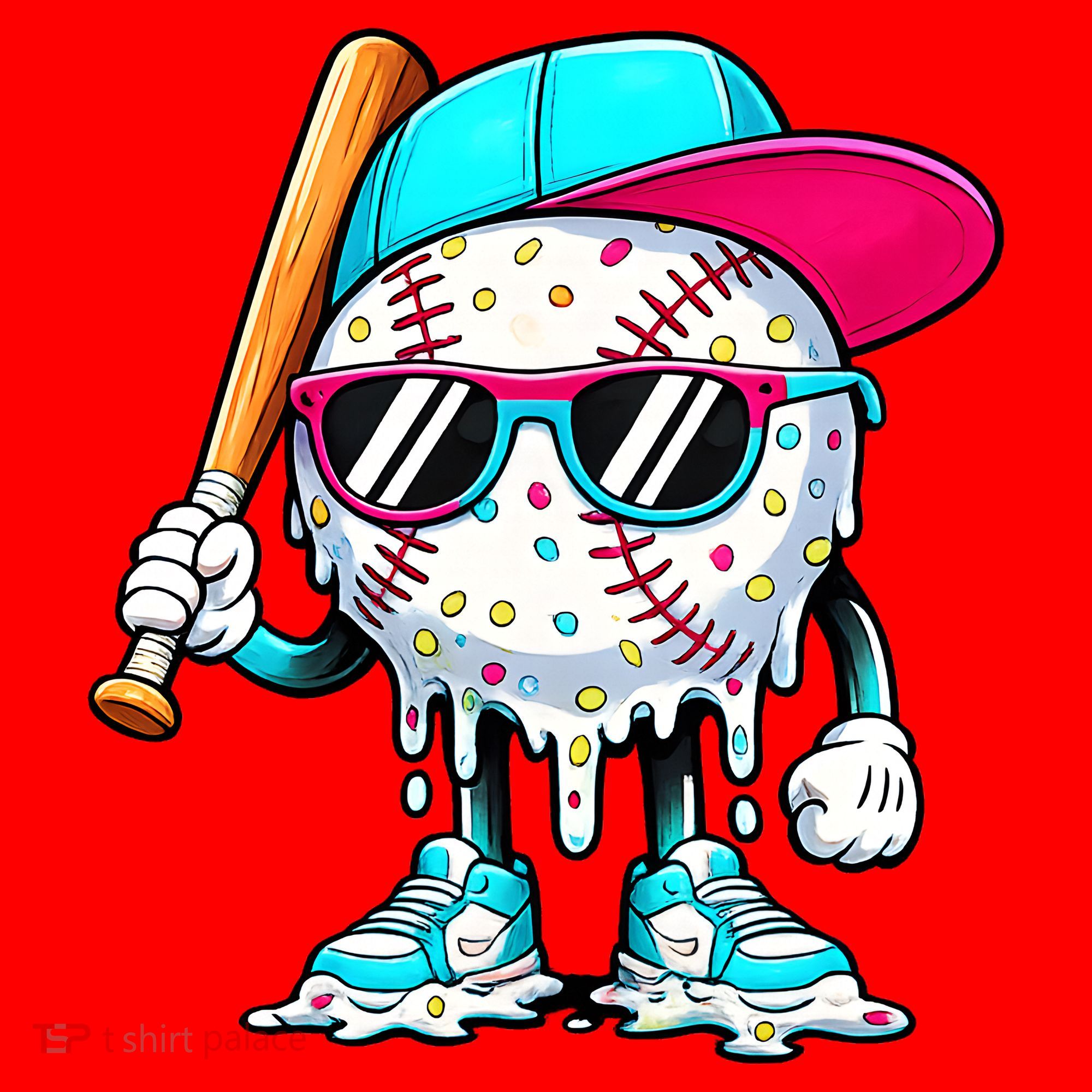 Cool Baseball Life Style Ice Cream Melting Drip Graphic Santa Hat