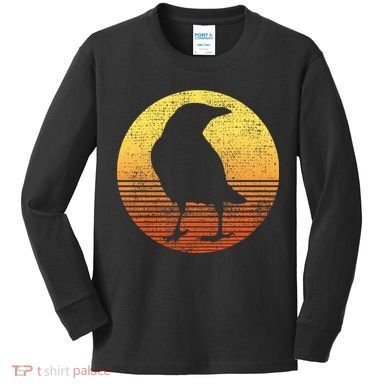 Crow Bird Lover Gift Raven Vintage Kids Long Sleeve Shirt