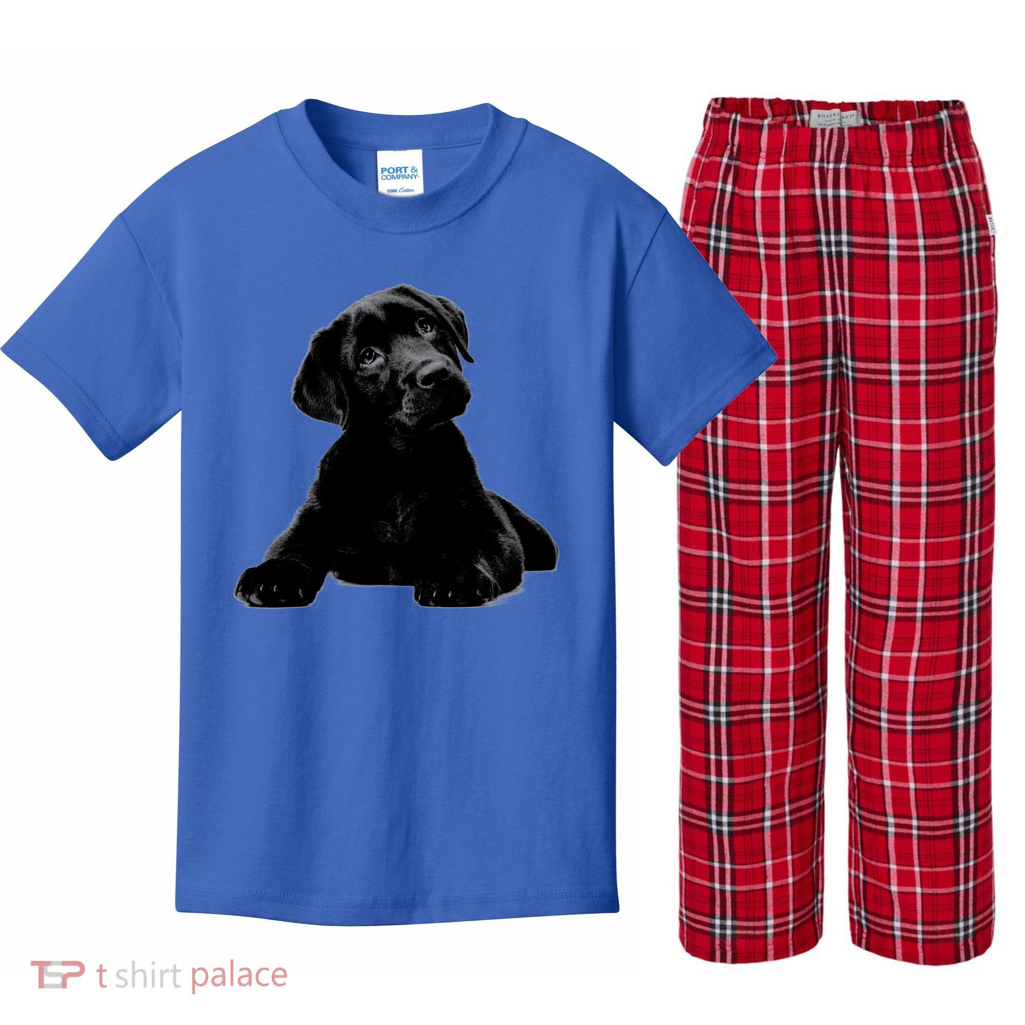 Cute Black Lab Puppy Dog Animal Lover Gift Kids Plaid Pajama Set
