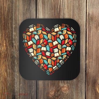 Cute Book Lover Reading Fan Heart Coaster