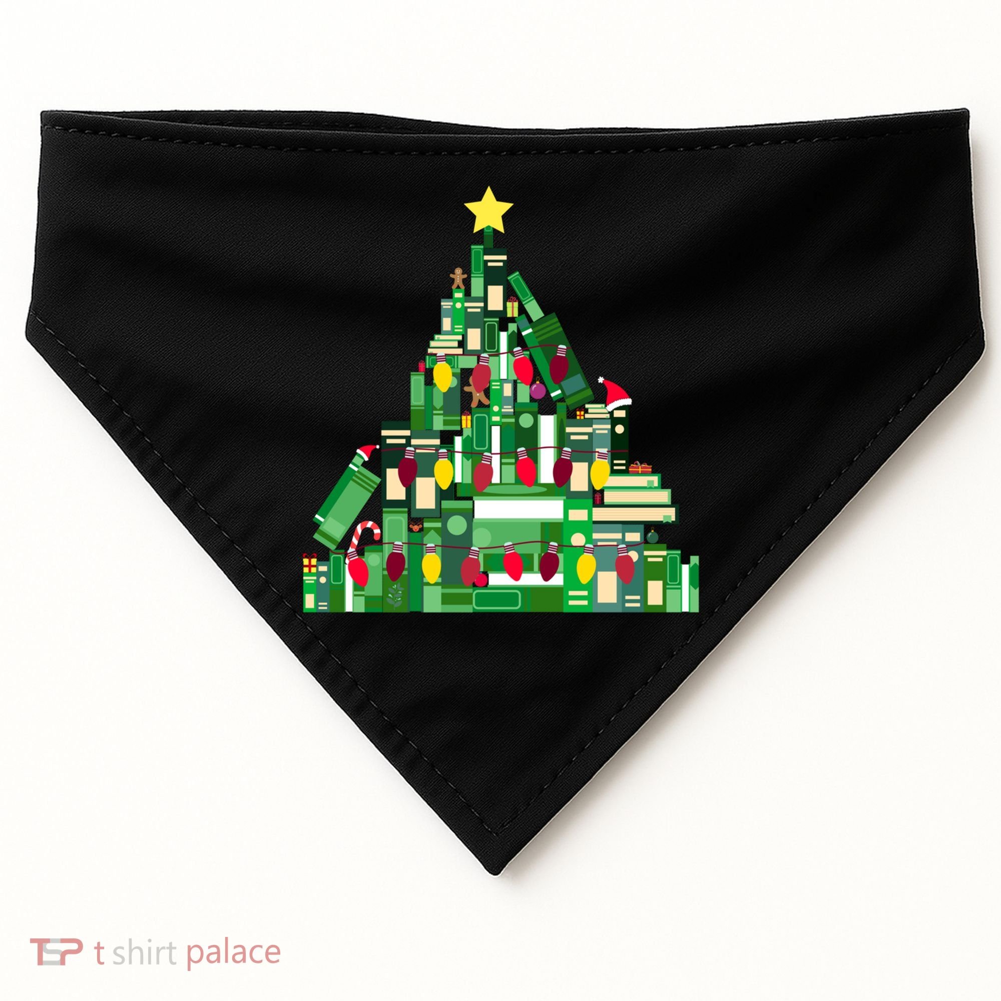 Christmas Book Lover Xmas Tree Reading Nerd Great Gift USA-Made Doggie Bandana