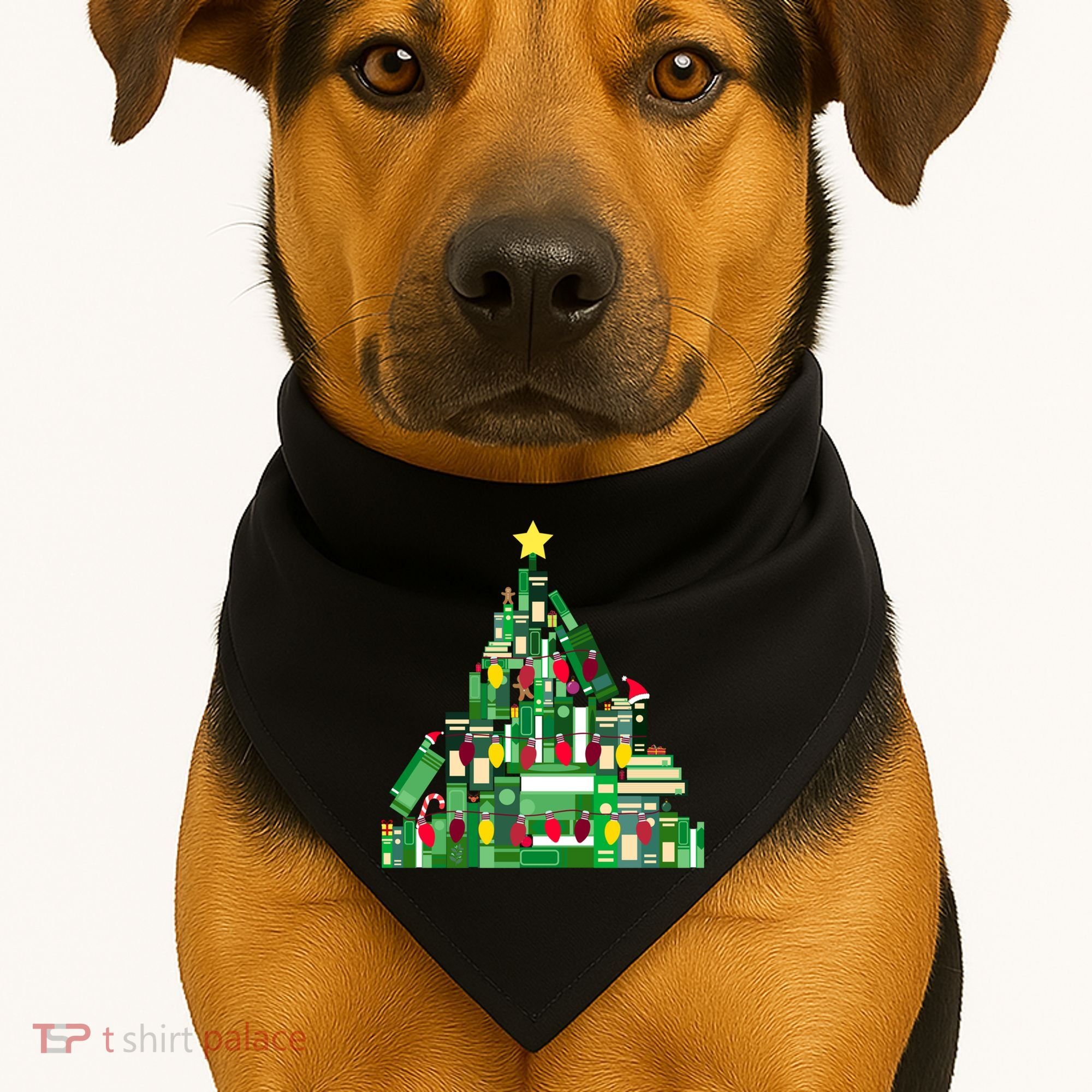 Christmas Book Lover Xmas Tree Reading Nerd Great Gift USA-Made Doggie Bandana