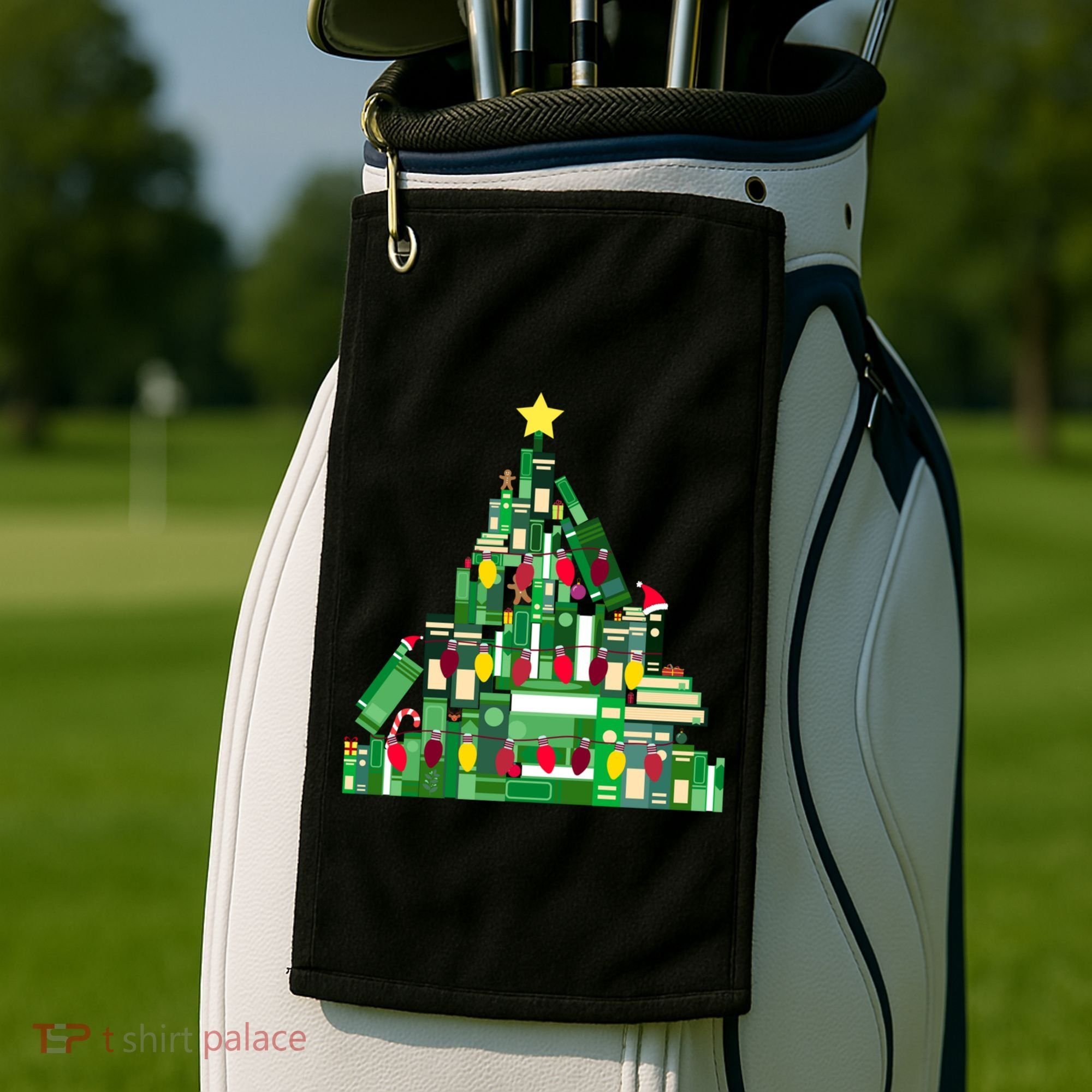 Christmas Book Lover Xmas Tree Reading Nerd Great Gift Golf Towel