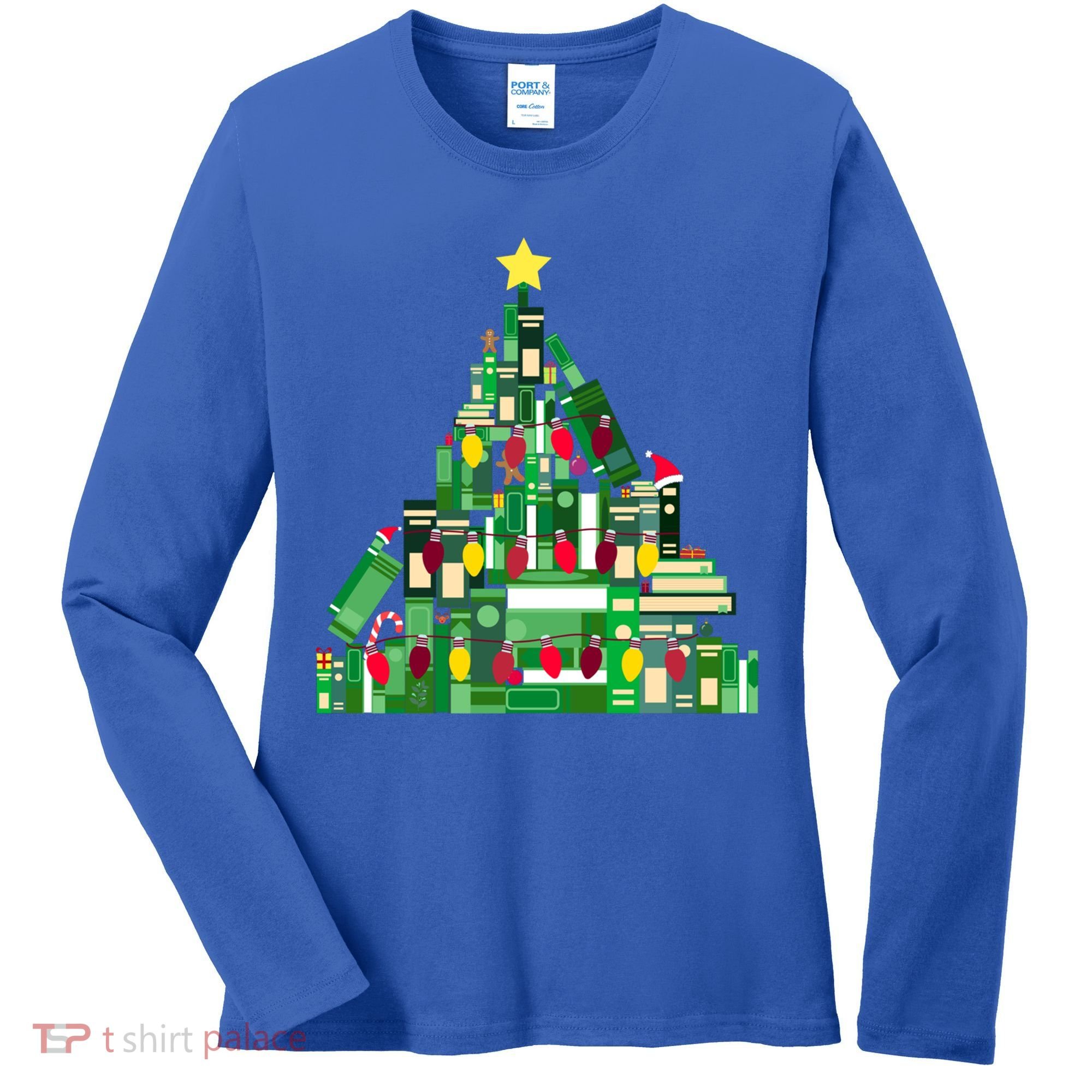 Christmas Book Lover Xmas Tree Reading Nerd Great Gift Women's Long Sleeve Shirt