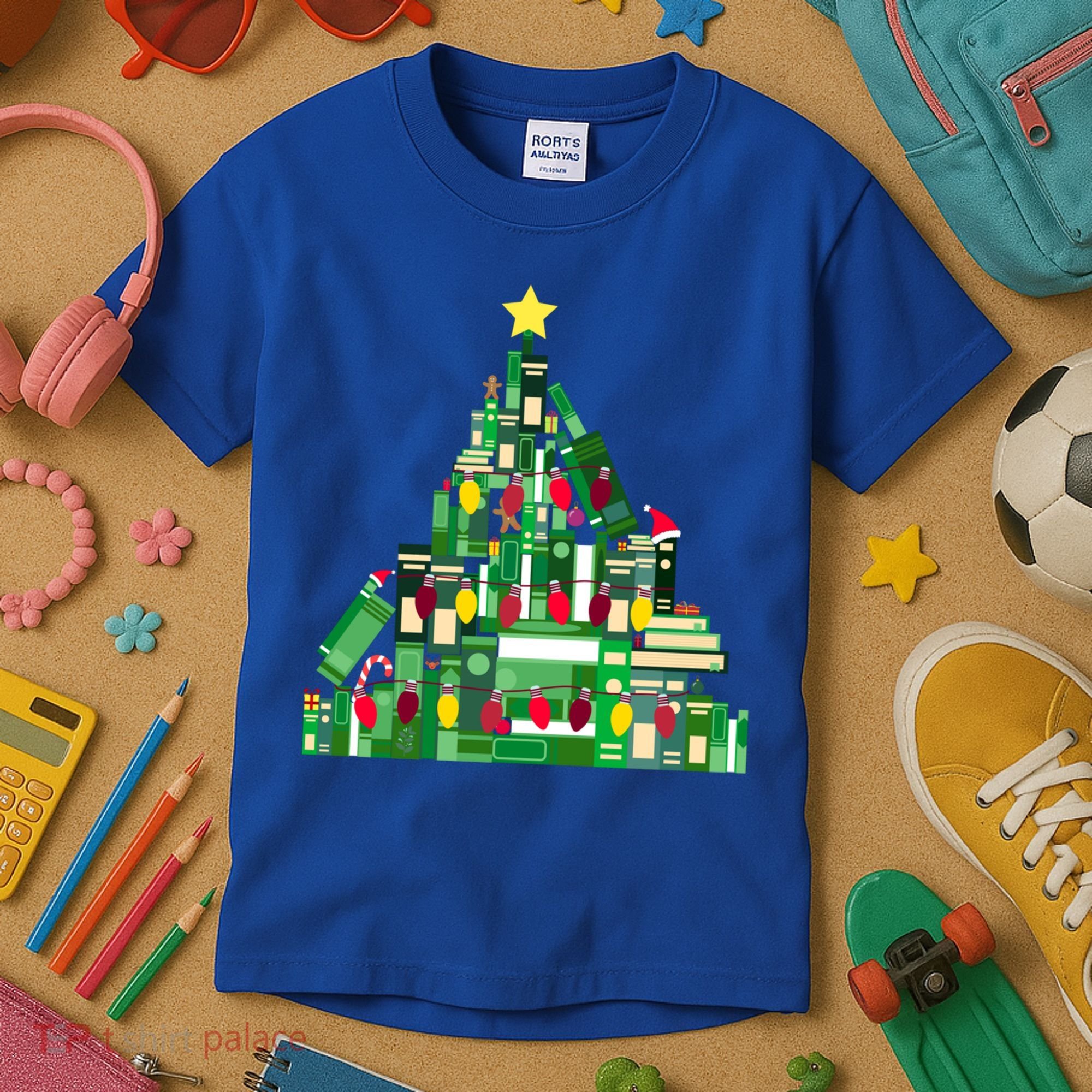 Christmas Book Lover Xmas Tree Reading Nerd Great Gift Kids T-Shirt