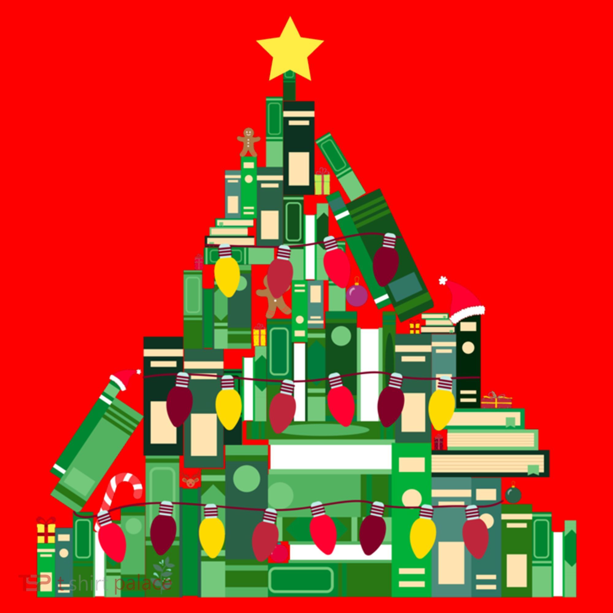 Christmas Book Lover Xmas Tree Reading Nerd Great Gift Santa Hat