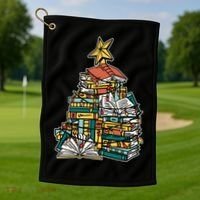 Christmas Book Lover Xmas Tree Reading Nerd Cool Gift Golf Towel thumb 1