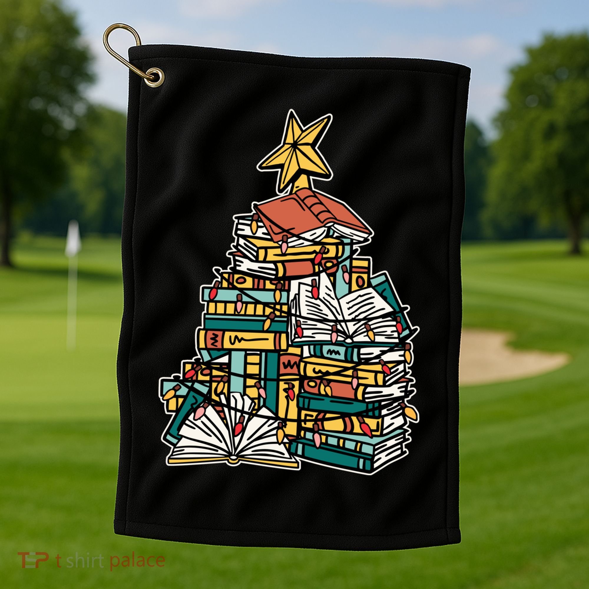 Christmas Book Lover Xmas Tree Reading Nerd Cool Gift Golf Towel
