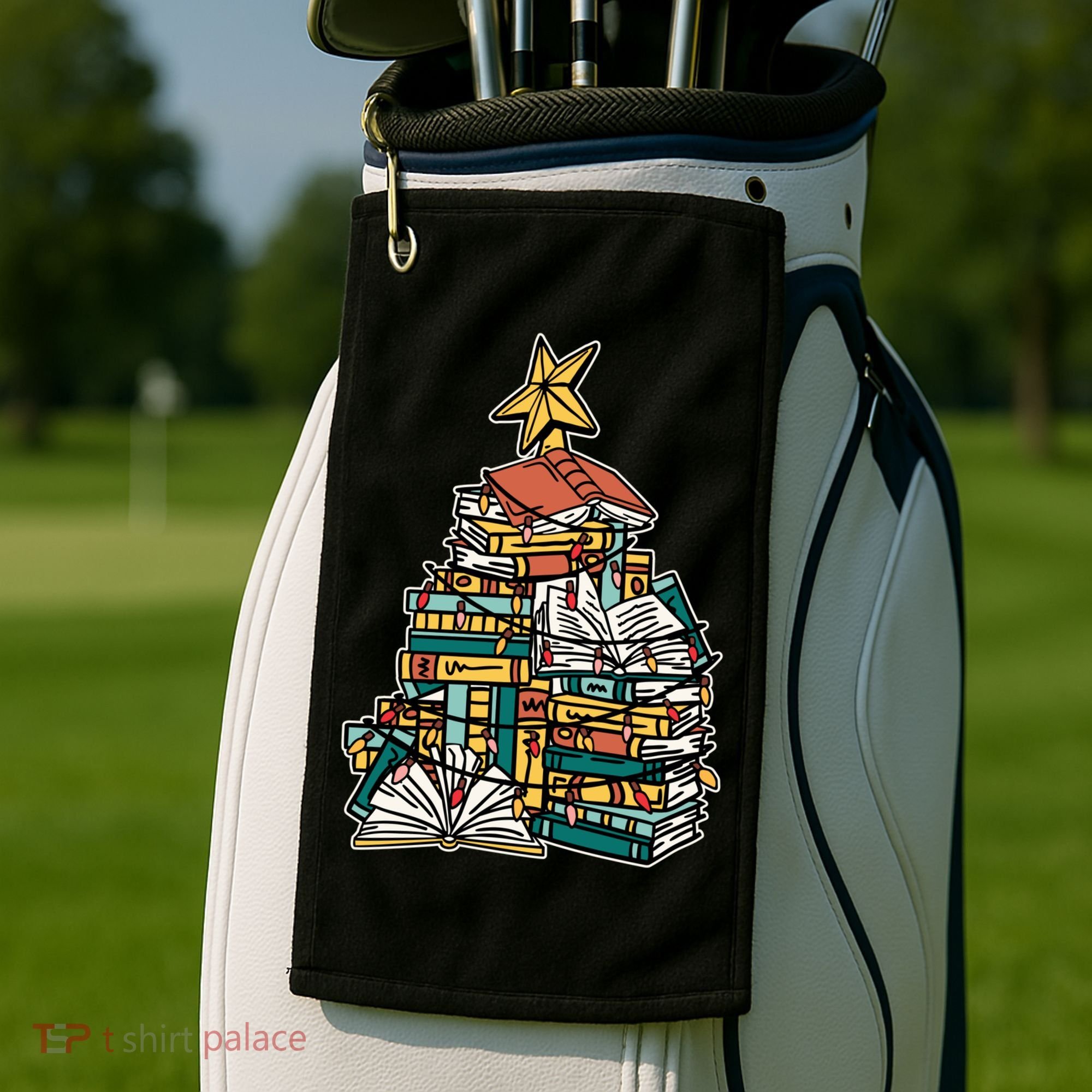 Christmas Book Lover Xmas Tree Reading Nerd Cool Gift Golf Towel