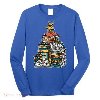Christmas Book Lover Xmas Tree Reading Nerd Cool Gift Long Sleeve Shirt