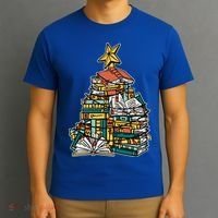 Christmas Book Lover Xmas Tree Reading Nerd Cool Gift T-Shirt thumb 3