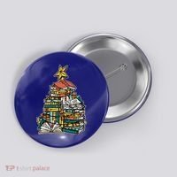 Christmas Book Lover Xmas Tree Reading Nerd Cool Gift Button thumb 0