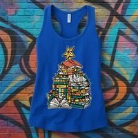 Christmas Book Lover Xmas Tree Reading Nerd Cool Gift Women's Tank Top thumb 3