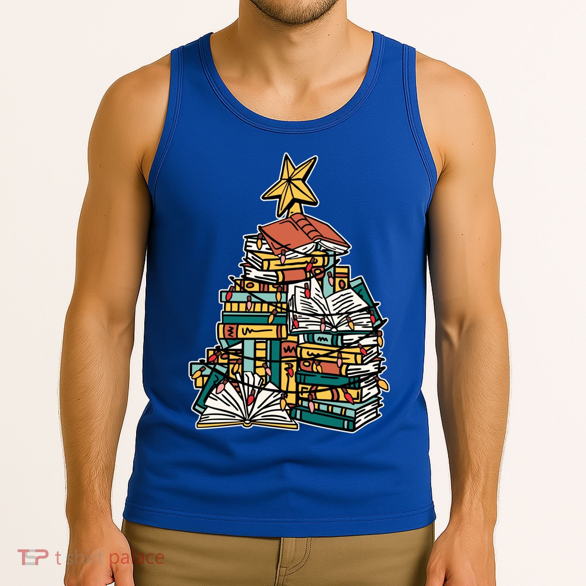 Christmas Book Lover Xmas Tree Reading Nerd Cool Gift Tank Top