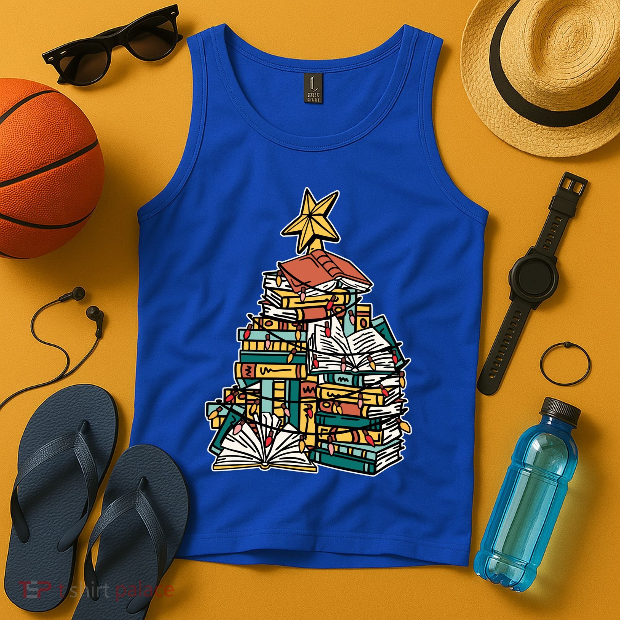 Christmas Book Lover Xmas Tree Reading Nerd Cool Gift Tank Top