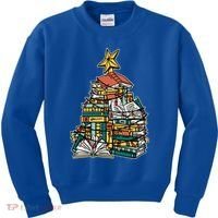Christmas Book Lover Xmas Tree Reading Nerd Cool Gift Kids Sweatshirt thumb 0